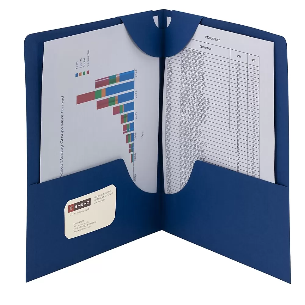 Smead Pocket Folders<Lockit 2-Pocket Presentation Folders, Dark Blue, 25/Box (87982)