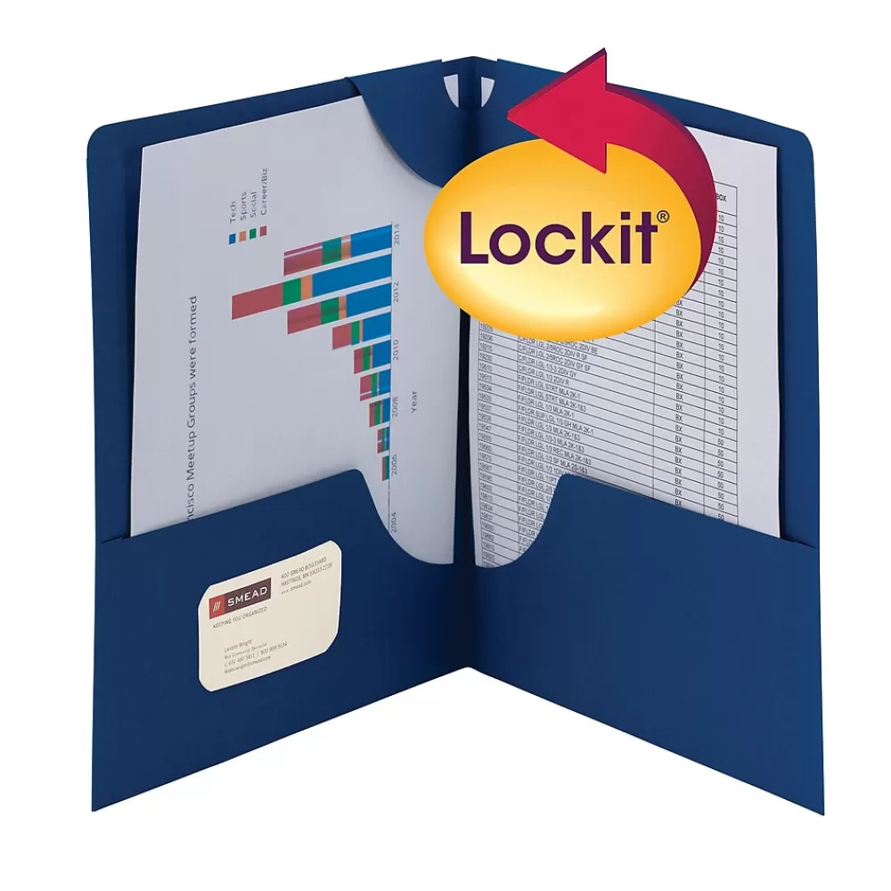 Smead Pocket Folders<Lockit 2-Pocket Presentation Folders, Dark Blue, 25/Box (87982)