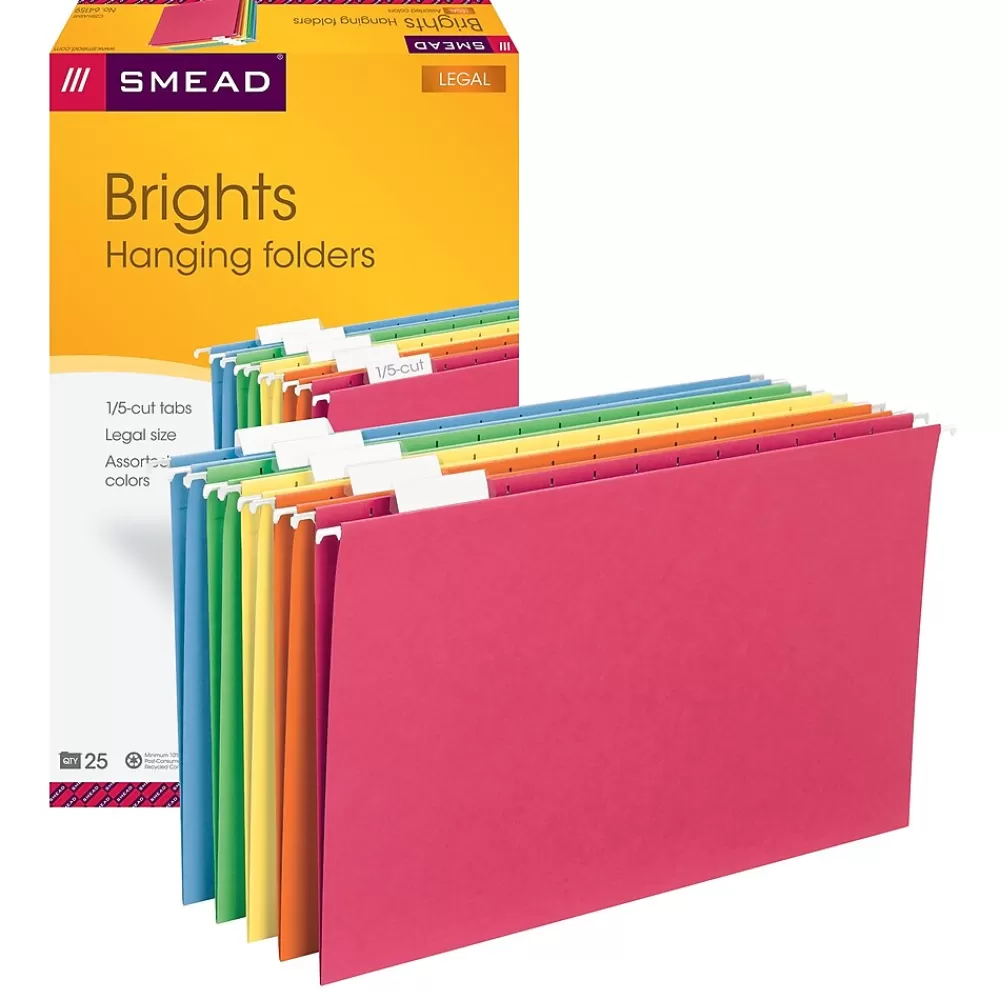 Smead Hanging File Folders<Recycled Hanging File Folder, 5-Tab Tab, Legal Size, Assorted Colors, 25/BX (64159)