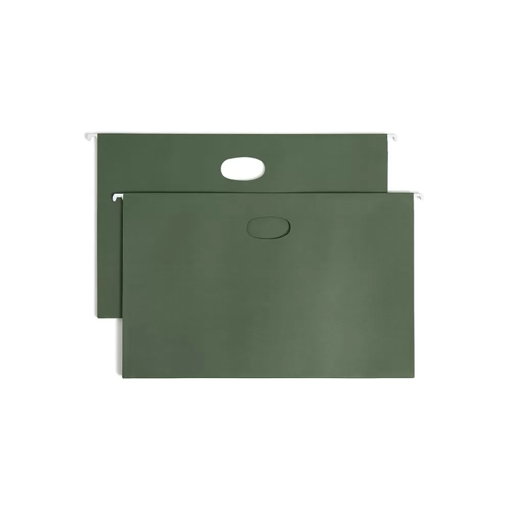 Smead Hanging File Folders<Recycled Hanging File Pocket, 1.75" Expansion, Legal Size, Standard Green, 25/Box (64318)