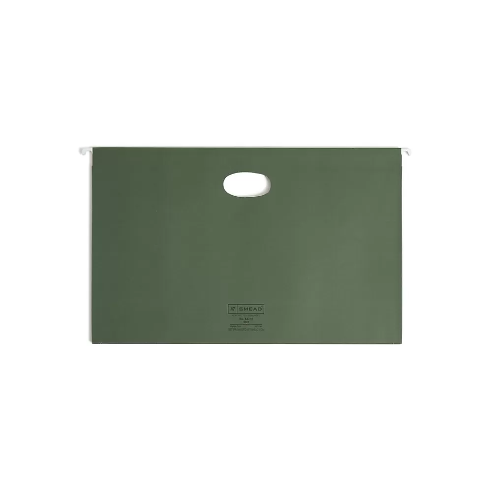 Smead Hanging File Folders<Recycled Hanging File Pocket, 1.75" Expansion, Legal Size, Standard Green, 25/Box (64318)