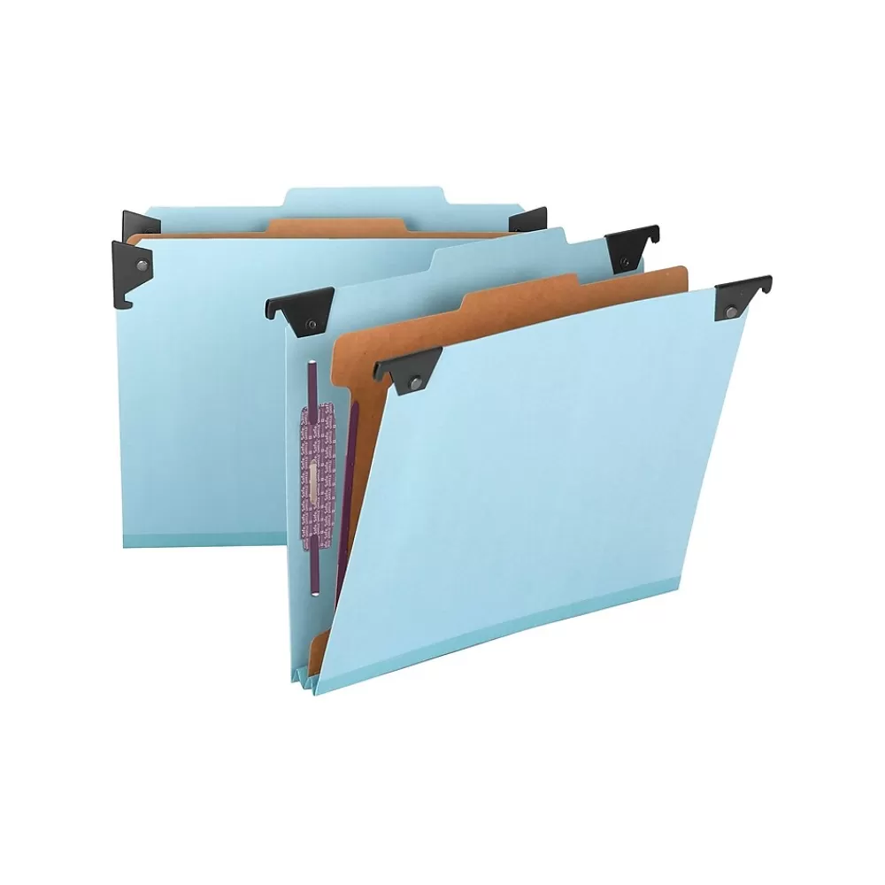 Smead Hanging File Folders<SafeSHIELD Pressboard Hanging File Folder, 2" Expansion, 2/5-Cut Tab, Letter Size, Blue (65105)