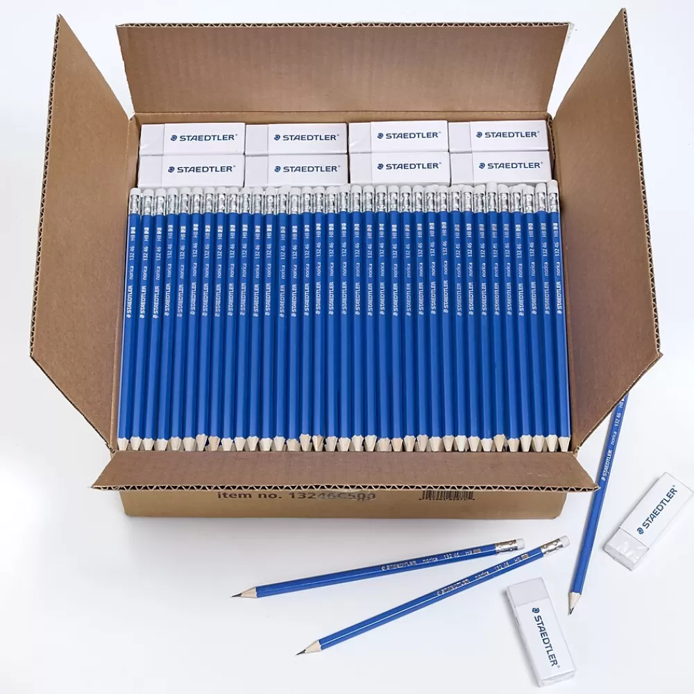 Staedtler Pencils<Pre-Sharpened Wooden Pencil with Block Erasers, #2 Medium Lead, 500/Pack (13246C500)