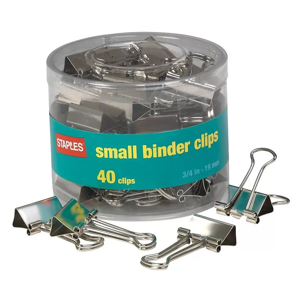 Staples Clips & Fasteners<0.75" Binder Clips, Small, Silver, 40/Pack (32006)