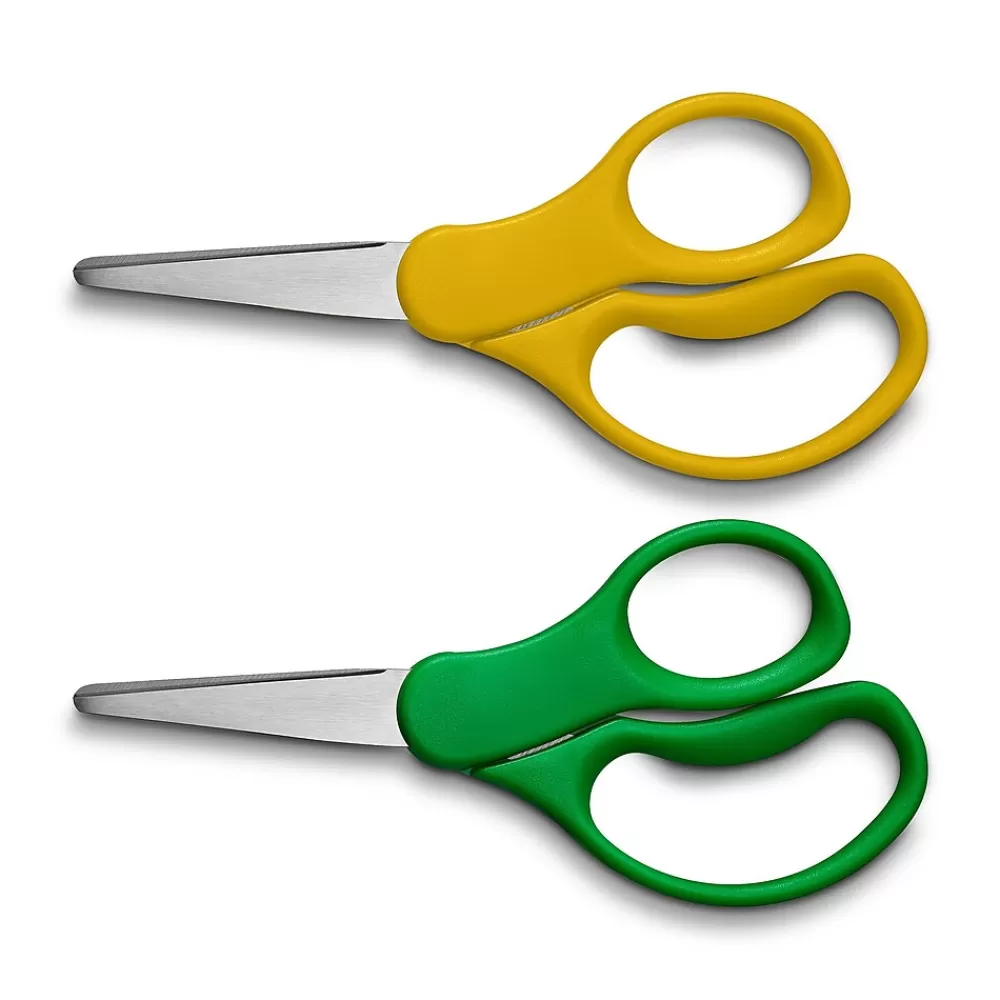 Staples Scissors<5" Kids Pointed Tip Stainless Steel Scissors, Straight Handle, Right & Left Handed, 2/Pack (TR55054)
