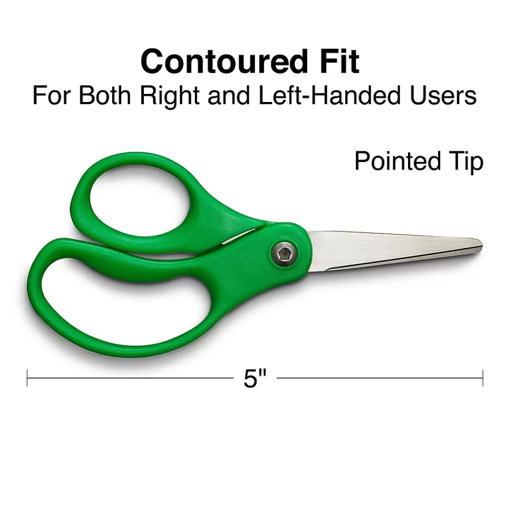 Staples Scissors<5" Kids Pointed Tip Stainless Steel Scissors, Straight Handle, Right & Left Handed, 2/Pack (TR55054)