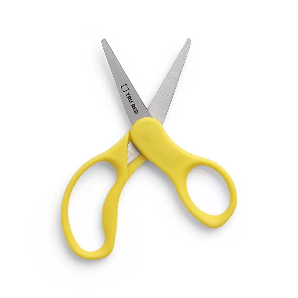 Staples Scissors<5" Kids Pointed Tip Stainless Steel Scissors, Straight Handle, Right & Left Handed, 2/Pack (TR55054)