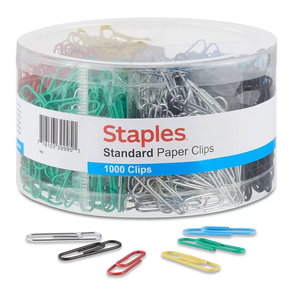 Staples Clips & Fasteners<#1 Paper Clips, Assorted Colors, 1000 Clips/Pack (ST40636/10590)