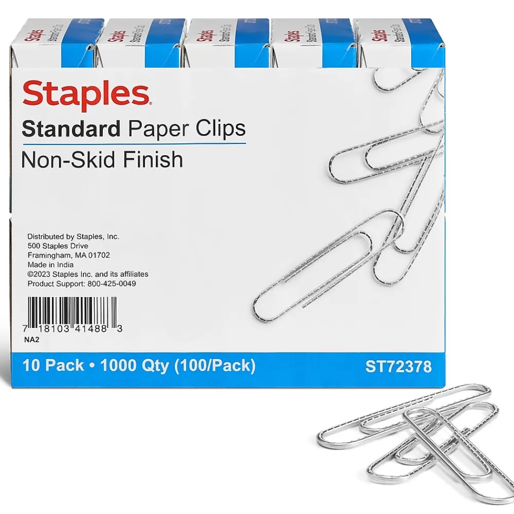 Staples Clips & Fasteners<#1 Paper Clips, Silver, 1,000 Clips/Pack (A7026599A/50452)