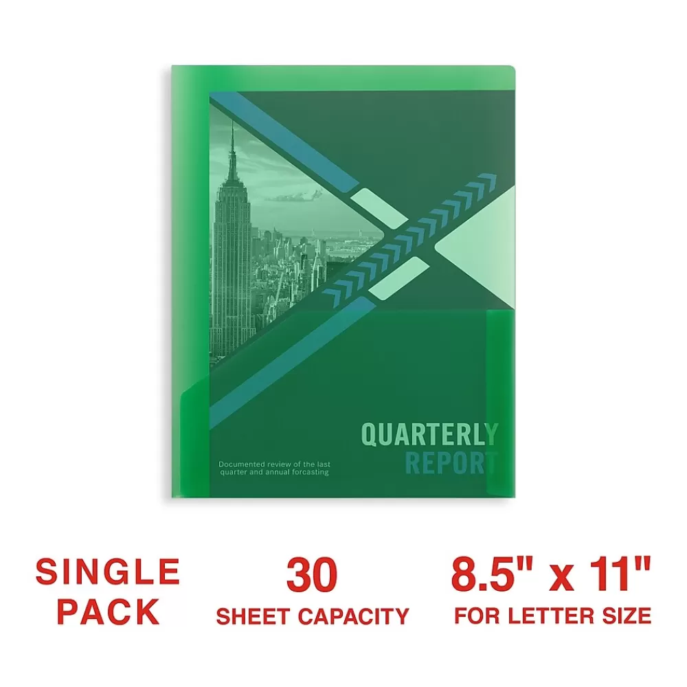Staples Pocket Folders<2 Pocket Plastic Presentation Folder, Letter Size, Green (ST26383-CC)
