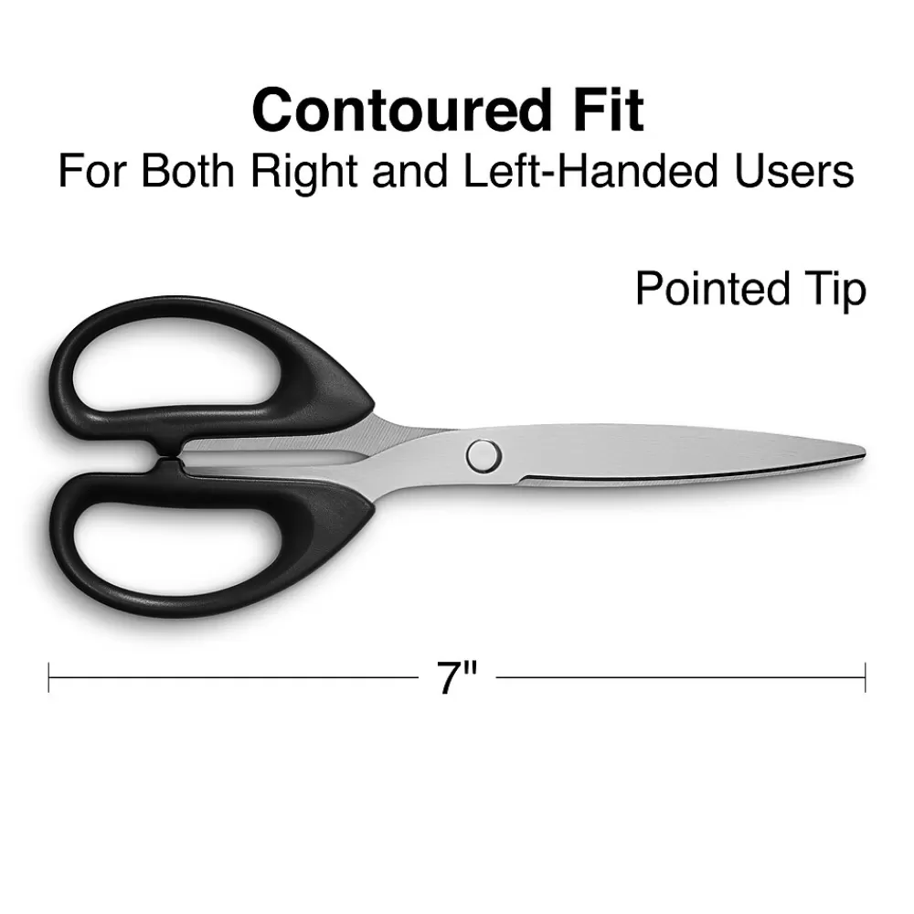 Staples Scissors<7" Pointed Tip Stainless Steel Scissors, Straight Handle, Right & Left Handed (TR55047)