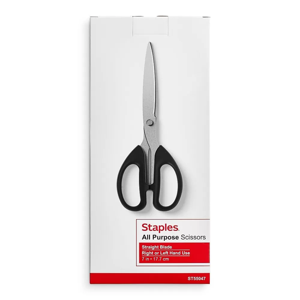 Staples Scissors<7" Pointed Tip Stainless Steel Scissors, Straight Handle, Right & Left Handed (TR55047)