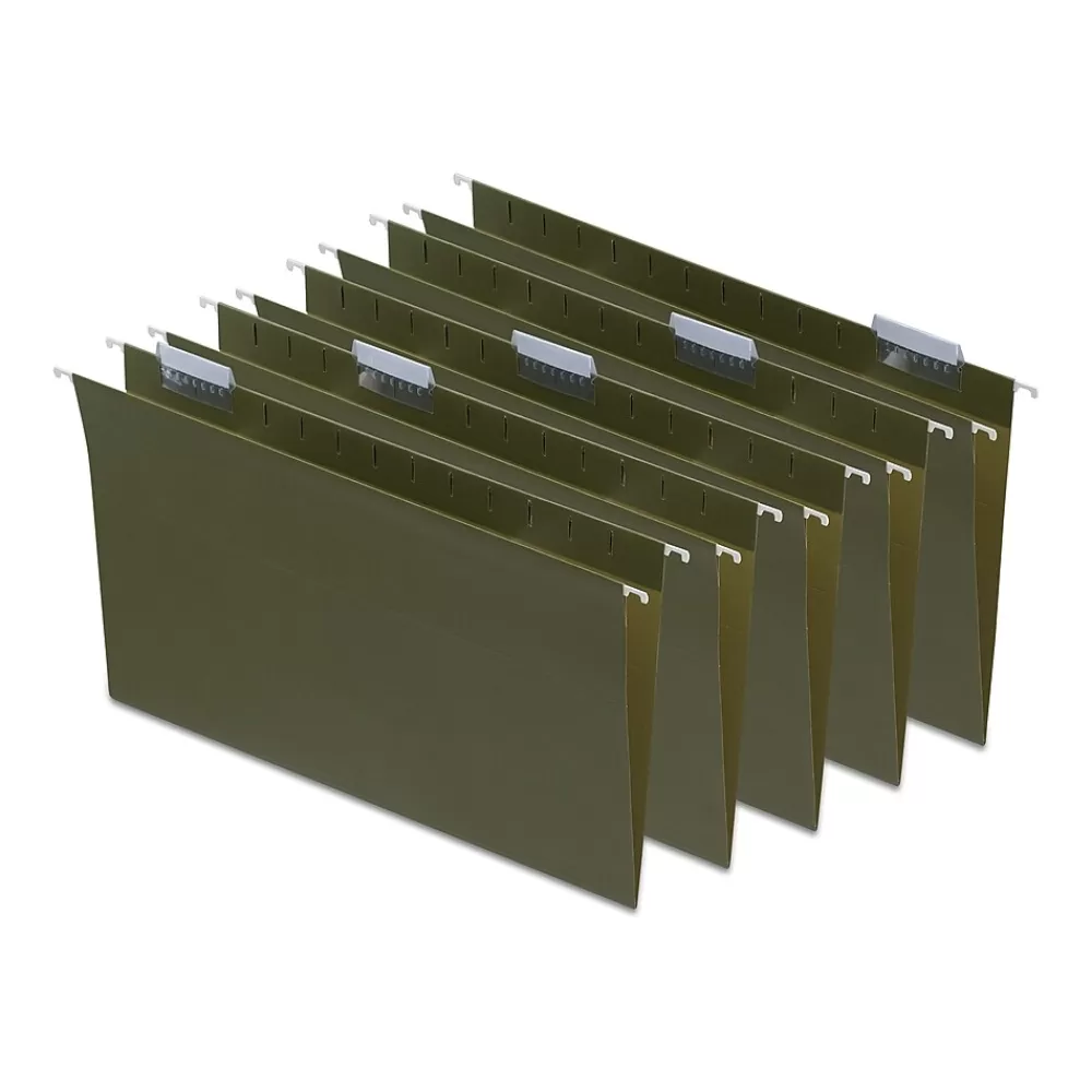 Staples Hanging File Folders<95% Recycled Hanging File Folder, 1/5-Cut Tab, Legal Size, Standard Green, 50/Box (ST490853/490853)