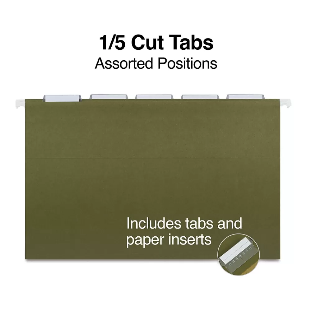 Staples Hanging File Folders<95% Recycled Hanging File Folder, 1/5-Cut Tab, Legal Size, Standard Green, 50/Box (ST490853/490853)