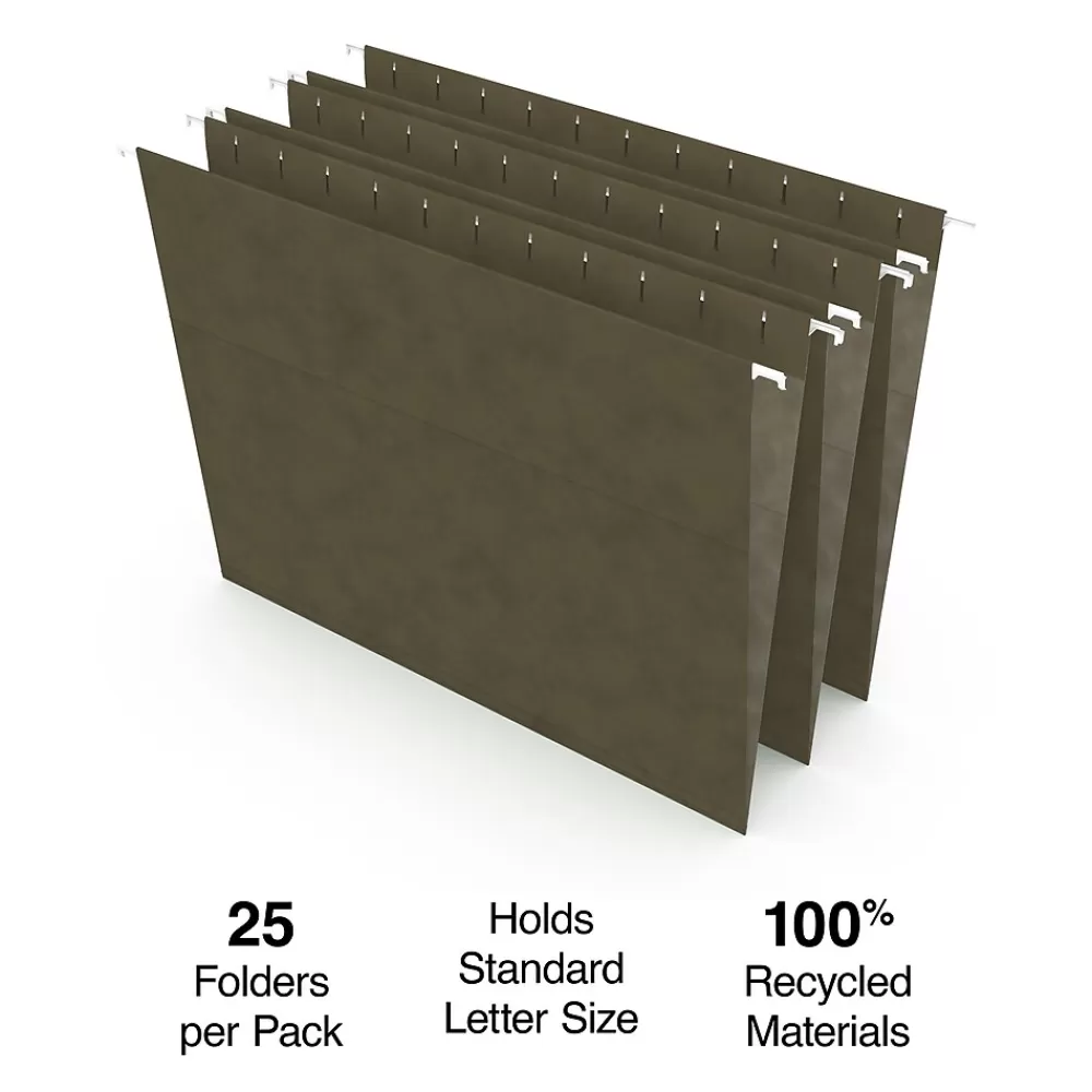 Staples Hanging File Folders<® 100% Recycled Hanging File Folders, Stright Cut, Letter Size, Standard Green, 25/Box (ST521229/521229)