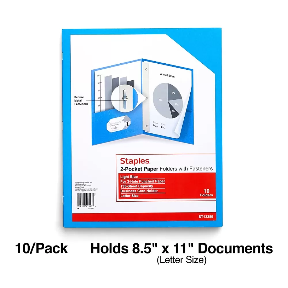 Staples Pocket Folders<10% Recycled Matte 2-Pocket Paper Presentation Folder with Fasteners, , 10/Pack (13389-CC)