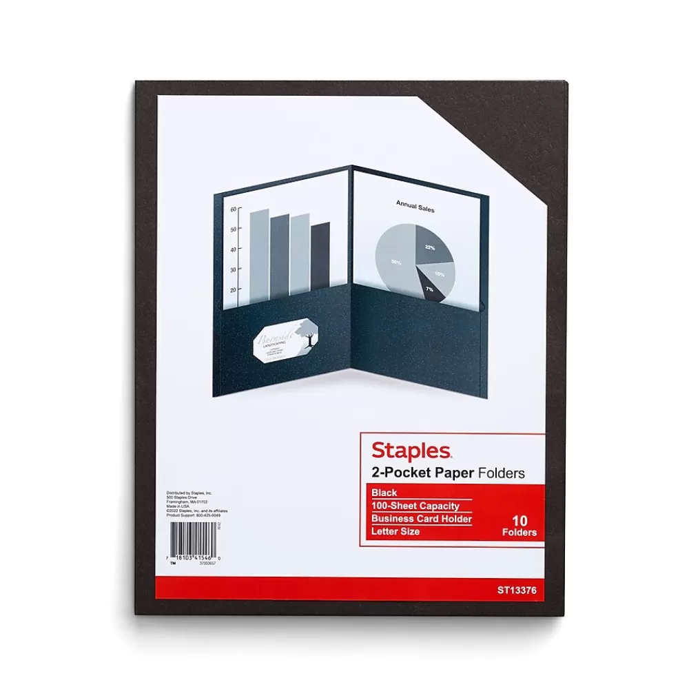 Staples Pocket Folders<10% Recycled Smooth 2-Pocket Paper Presentation Folder, , 10/Pack (ST13376)