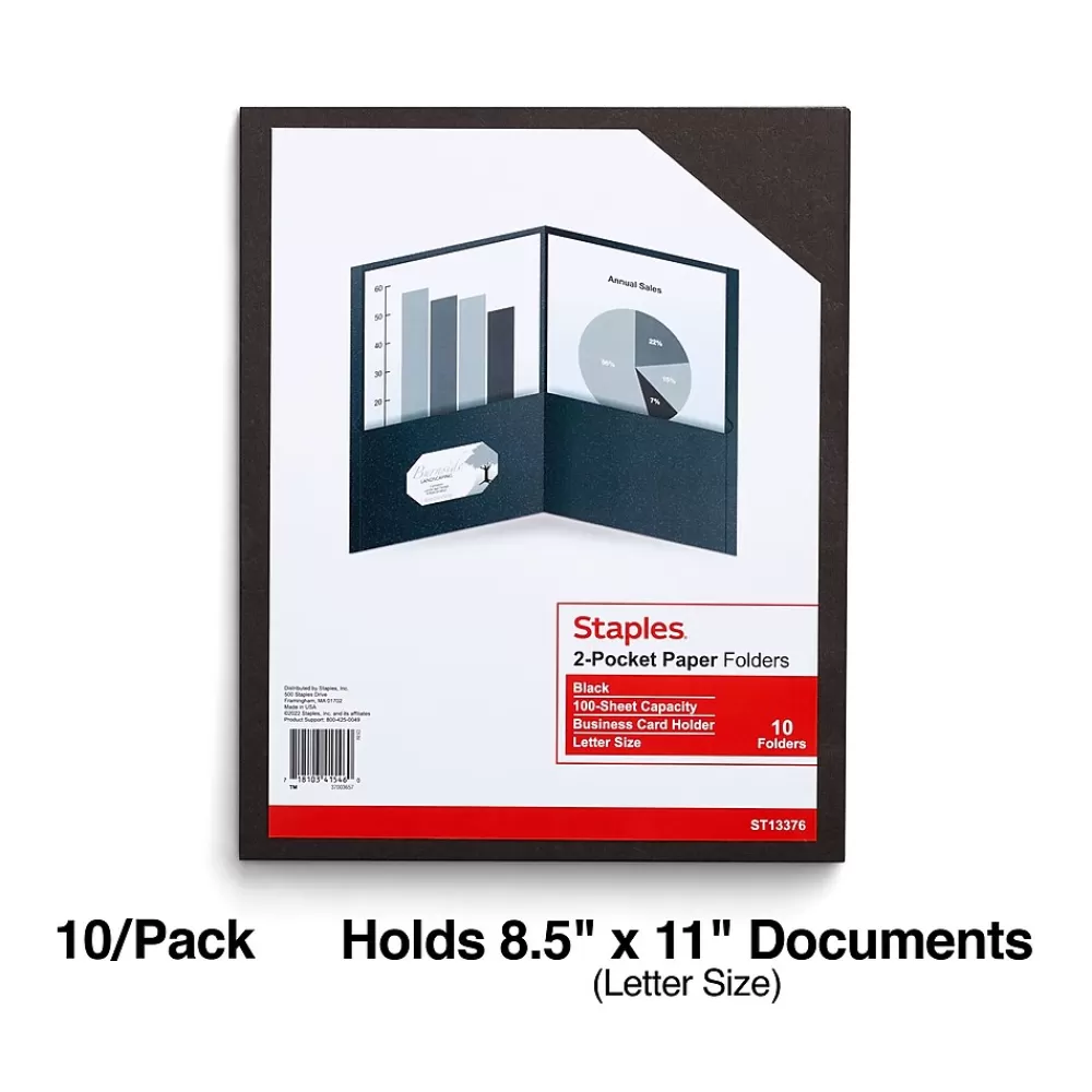 Staples Pocket Folders<10% Recycled Smooth 2-Pocket Paper Presentation Folder, , 10/Pack (ST13376)