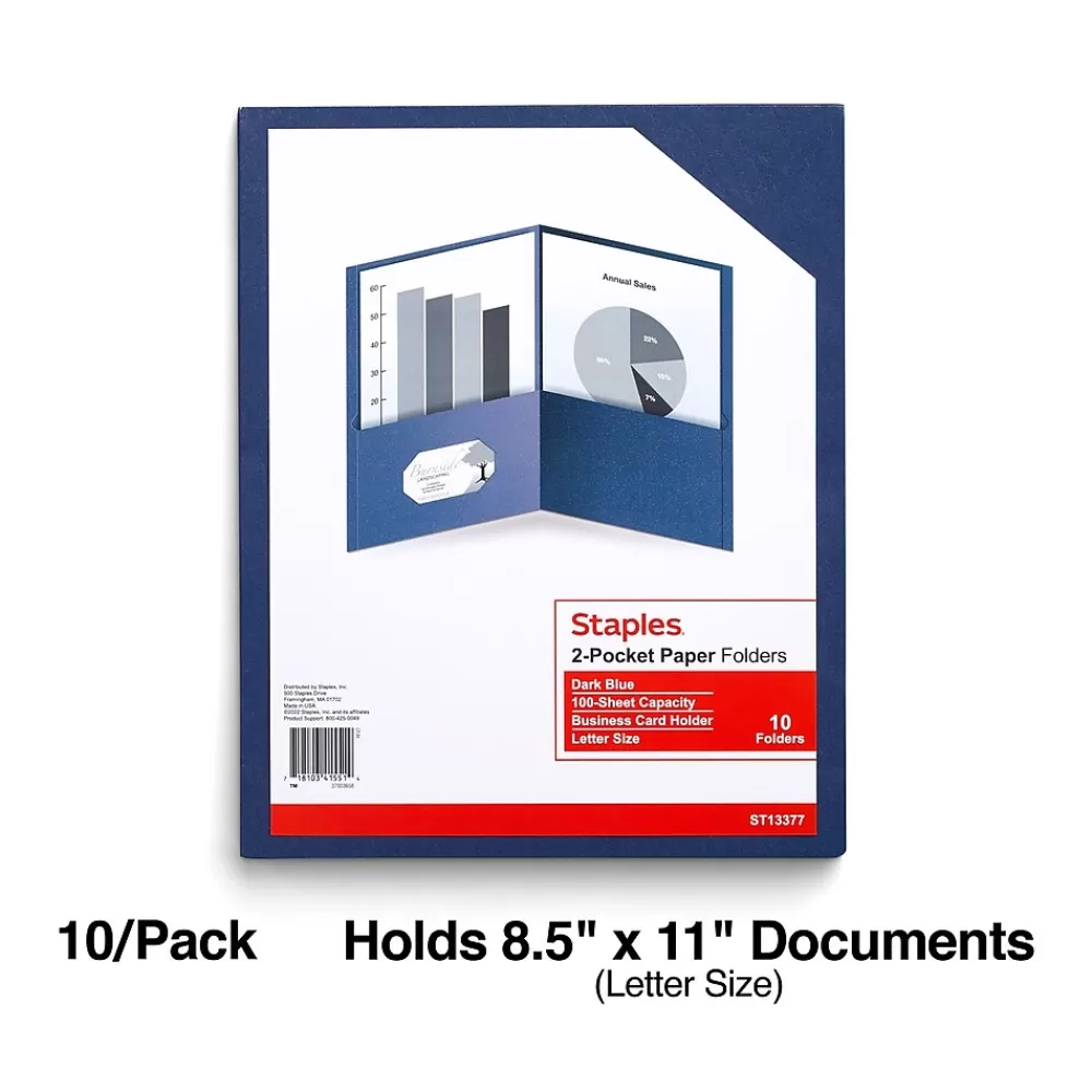 Staples Pocket Folders<10% Recycled Smooth 2-Pocket Paper Presentation Folder, , 10/Pack (ST13377)
