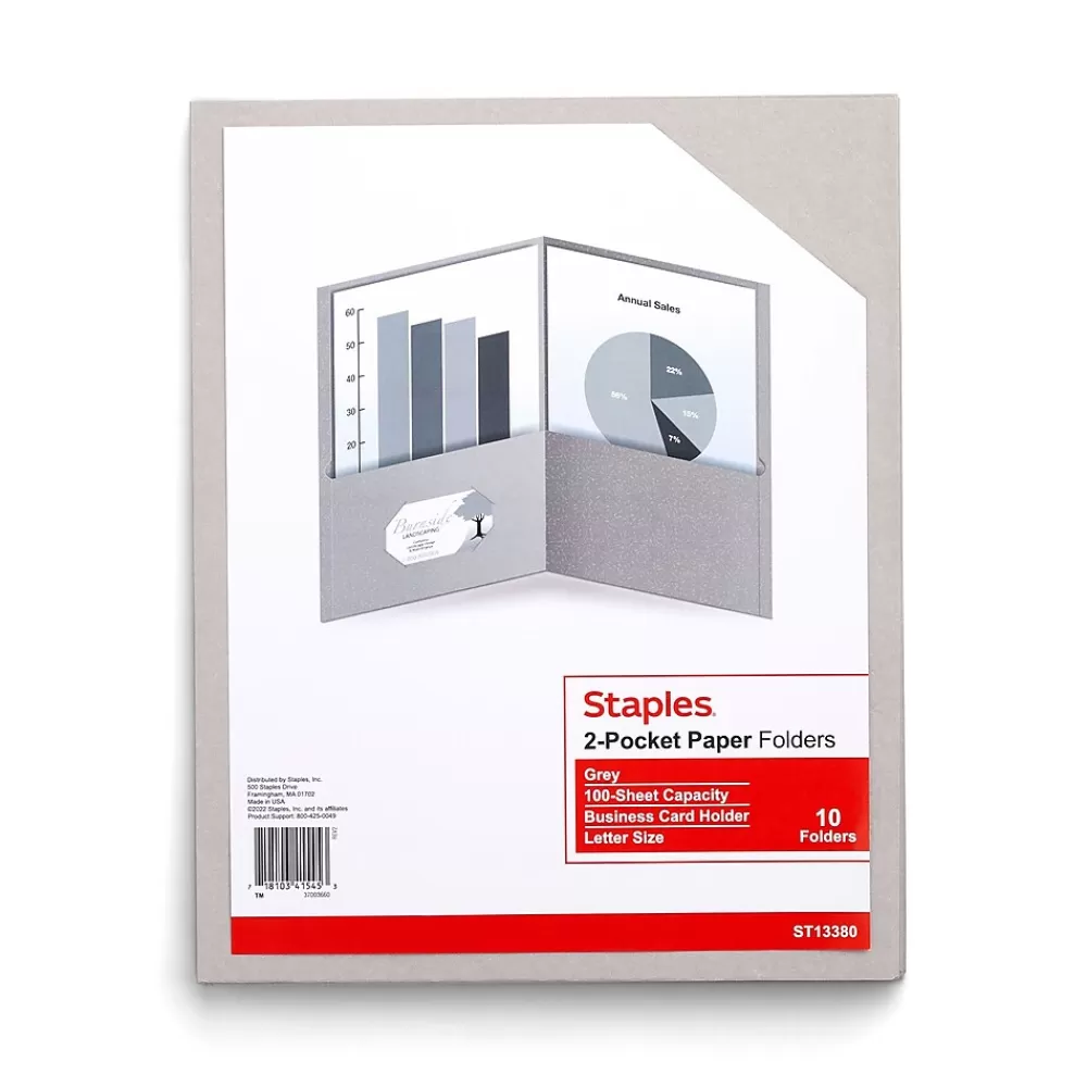 Staples Pocket Folders<10% Recycled Smooth 2-Pocket Paper Presentation Folder, , 10/Pack (13380-US)