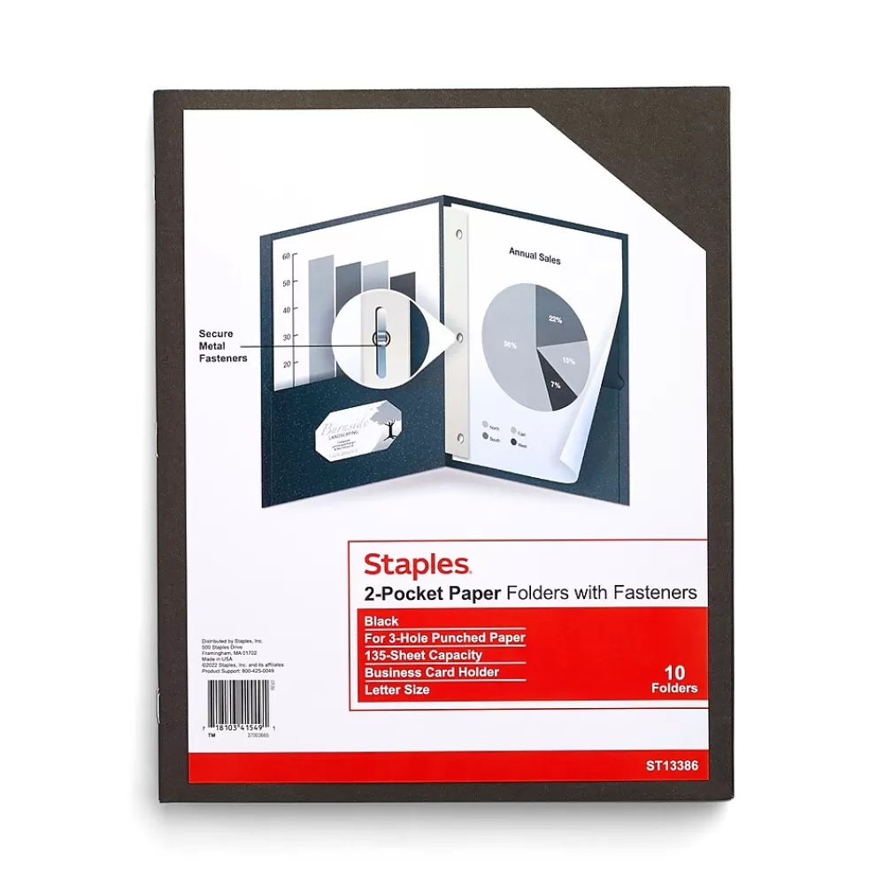 Staples Pocket Folders<10% Recycled Smooth 2-Pocket Paper Presentation Folder with Fasteners, , 10/Pack (13386-US)