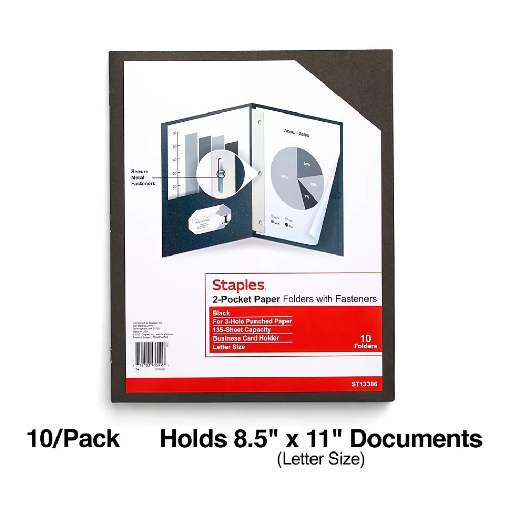 Staples Pocket Folders<10% Recycled Smooth 2-Pocket Paper Presentation Folder with Fasteners, , 10/Pack (13386-US)
