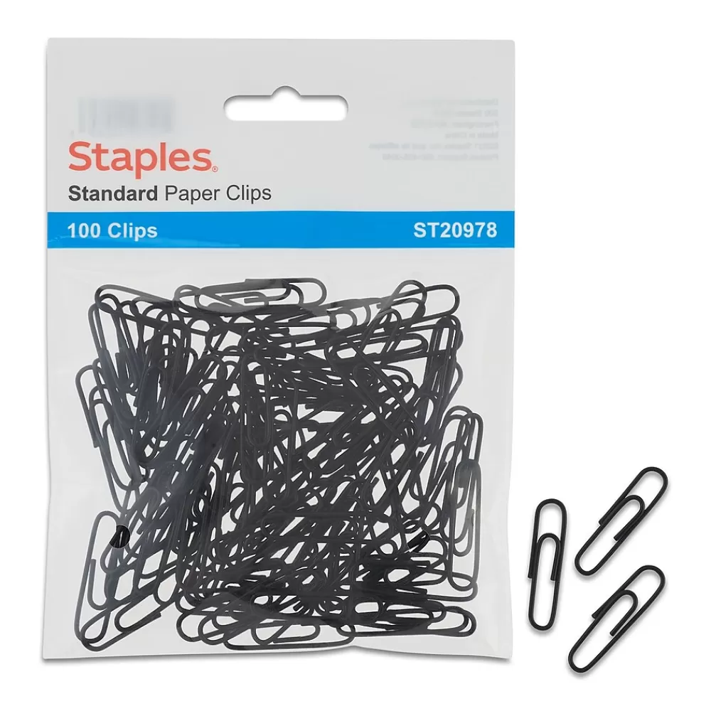 Staples Clips & Fasteners<® #1 Size Vinyl-Coated Paper Clips, Black, 100/Pack