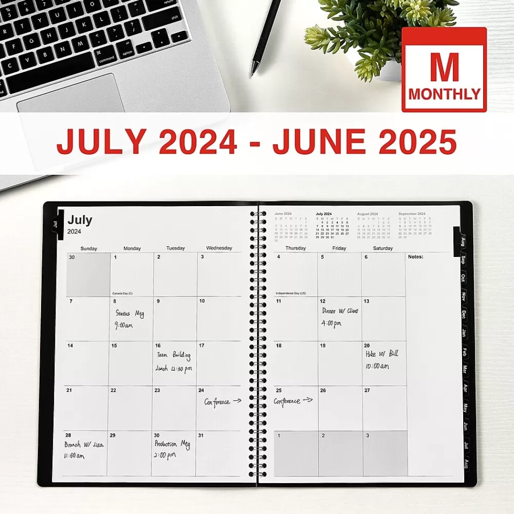 Staples Academic Planners<2024-2025 8" x 11" Academic Monthly Planner, Faux Leather Cover, Black (ST23571-23)