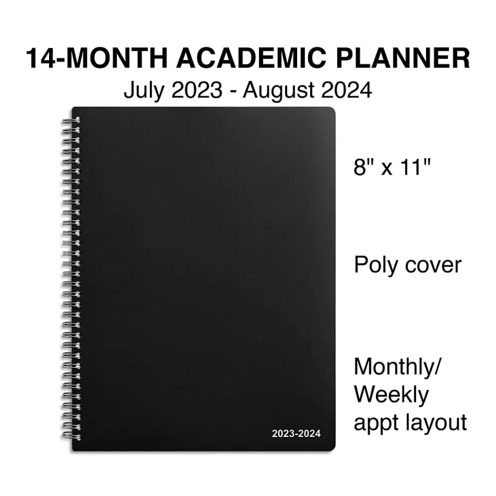 Staples Academic Planners<2023-2024 8" x 11" Academic Weekly & Monthly Appointment Book, Black (ST25499-23)