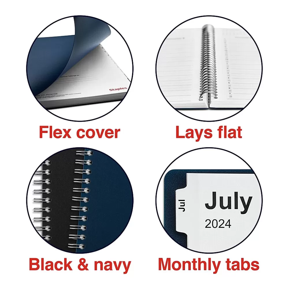 Staples Academic Planners<2024-2025 8" x 11" Academic Weekly & Monthly Appointment Book, Plastic Cover, Navy (ST60358-23)