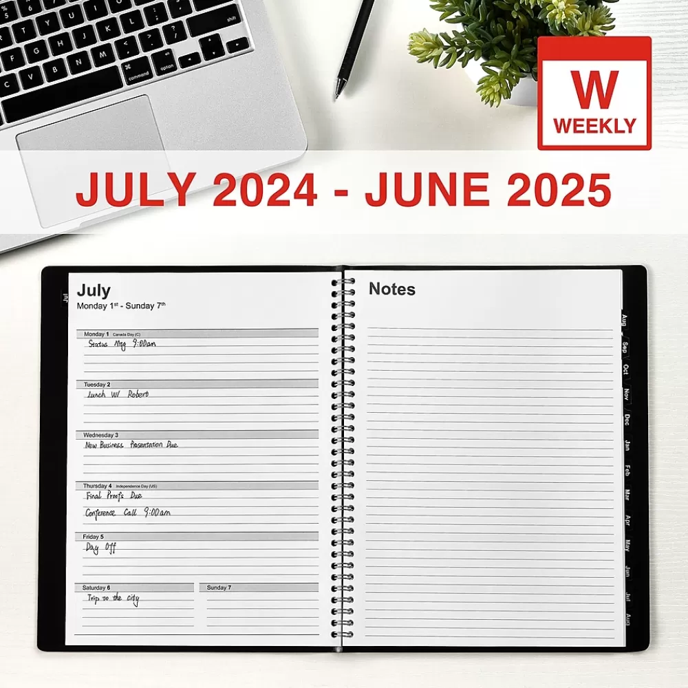 Staples Academic Planners<2024-2025 8" x 11" Academic Weekly & Monthly Planner, Faux Leather Cover, Black (ST23572-23)