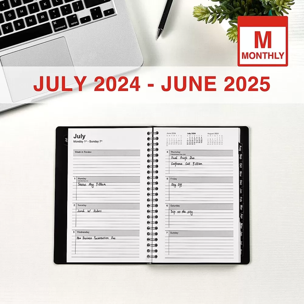 Staples Academic Planners<2024-2025 5" x 8" Academic Weekly & Monthly Planner, Faux Leather Cover, Black (ST23570-23)