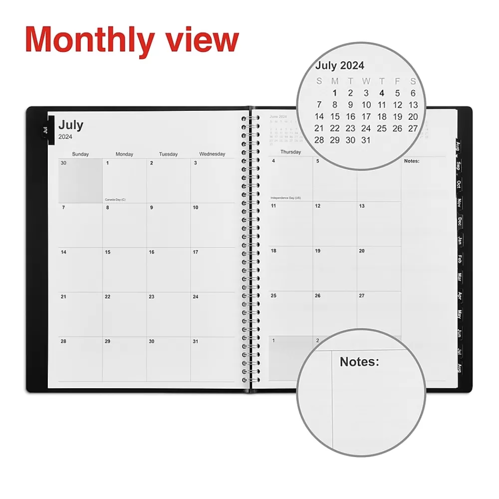 Staples Academic Planners<2024-2025 8" x 11" Academic Weekly & Monthly Planner, Faux Leather Cover, Black (ST23572-23)