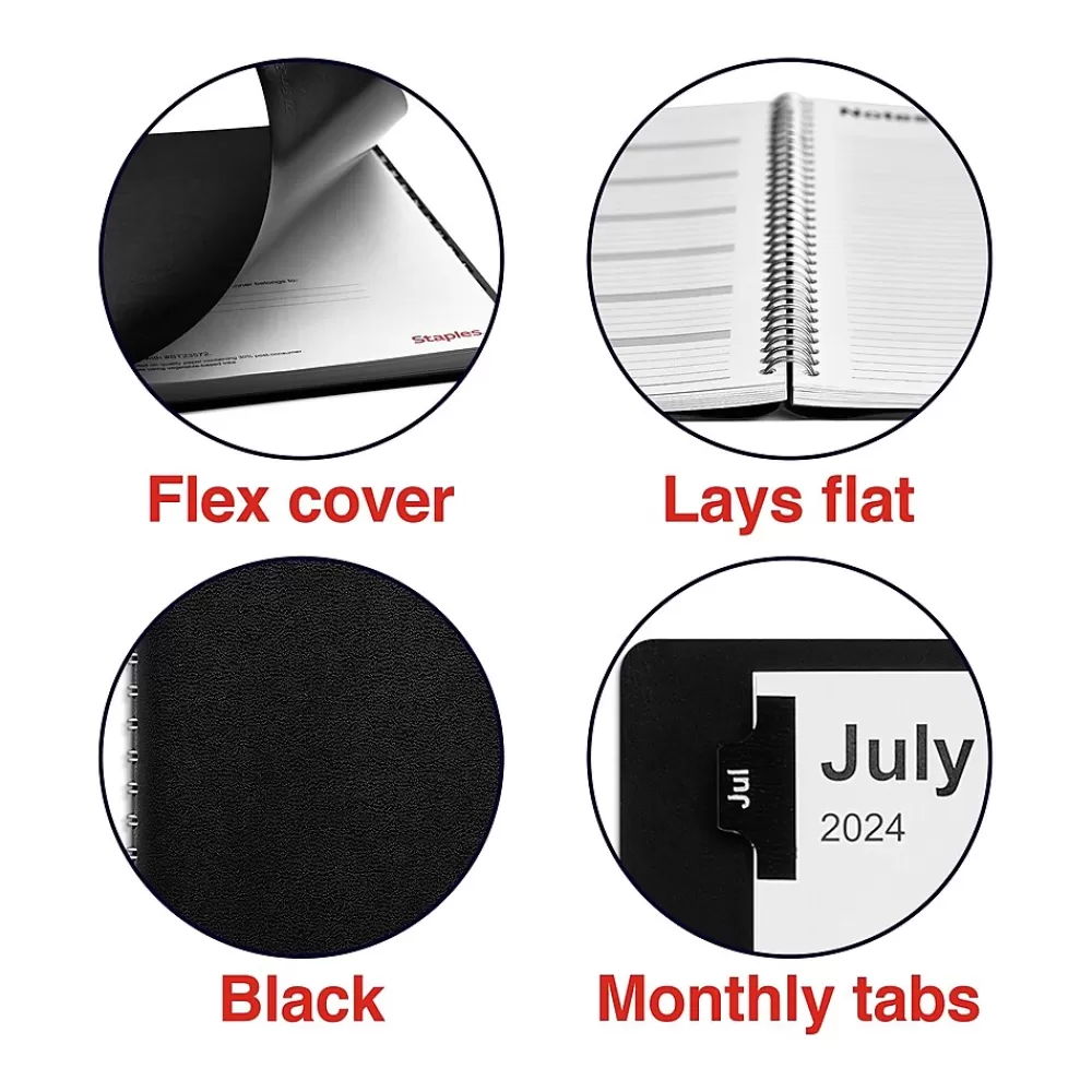 Staples Academic Planners<2024-2025 8" x 11" Academic Weekly & Monthly Planner, Faux Leather Cover, Black (ST23572-23)