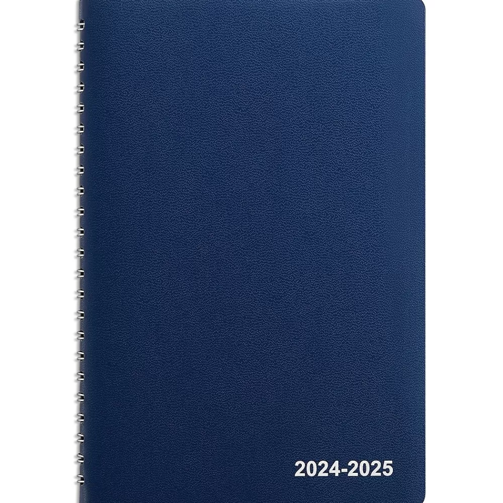 Staples Academic Planners<2024-2025 5" x 8" Academic Weekly & Monthly Planner, Faux Leather Cover, Navy (ST60362-23)