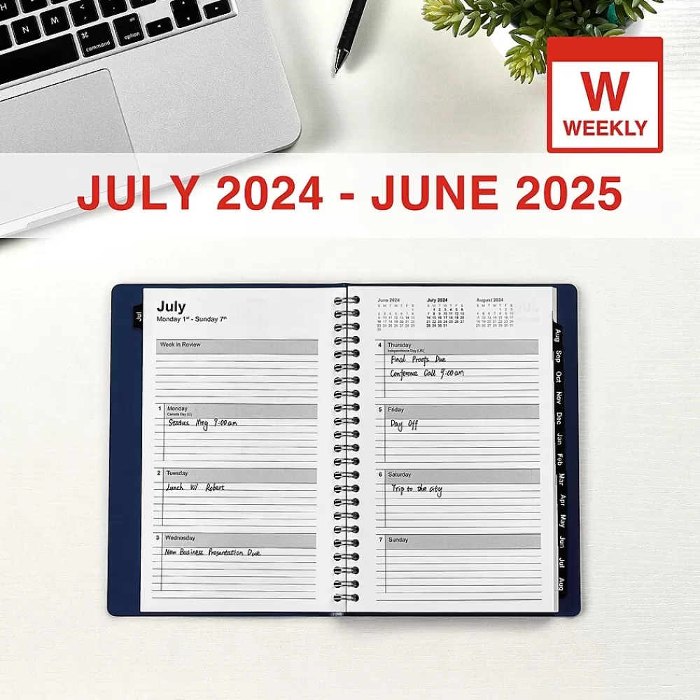 Staples Academic Planners<2024-2025 5" x 8" Academic Weekly & Monthly Planner, Faux Leather Cover, Navy (ST60362-23)