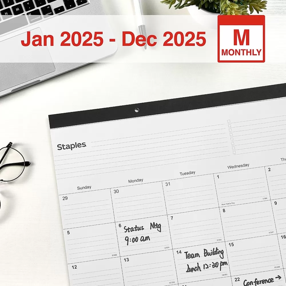 Staples 2025 Calendars<2025 22" x 17" Desk Pad Calendar, (ST12951-25)