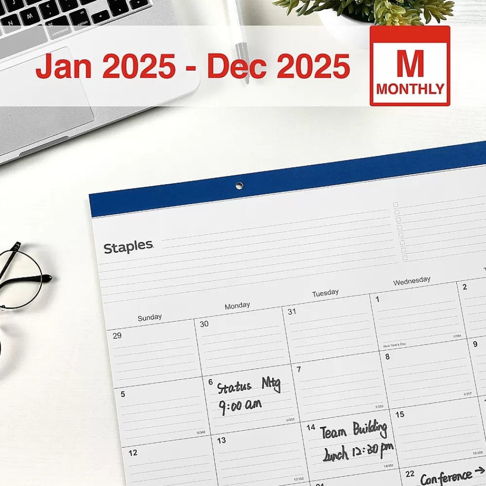 Staples 2025 Calendars<2025 22" x 17" Desk Pad Calendar, (ST59700-25)