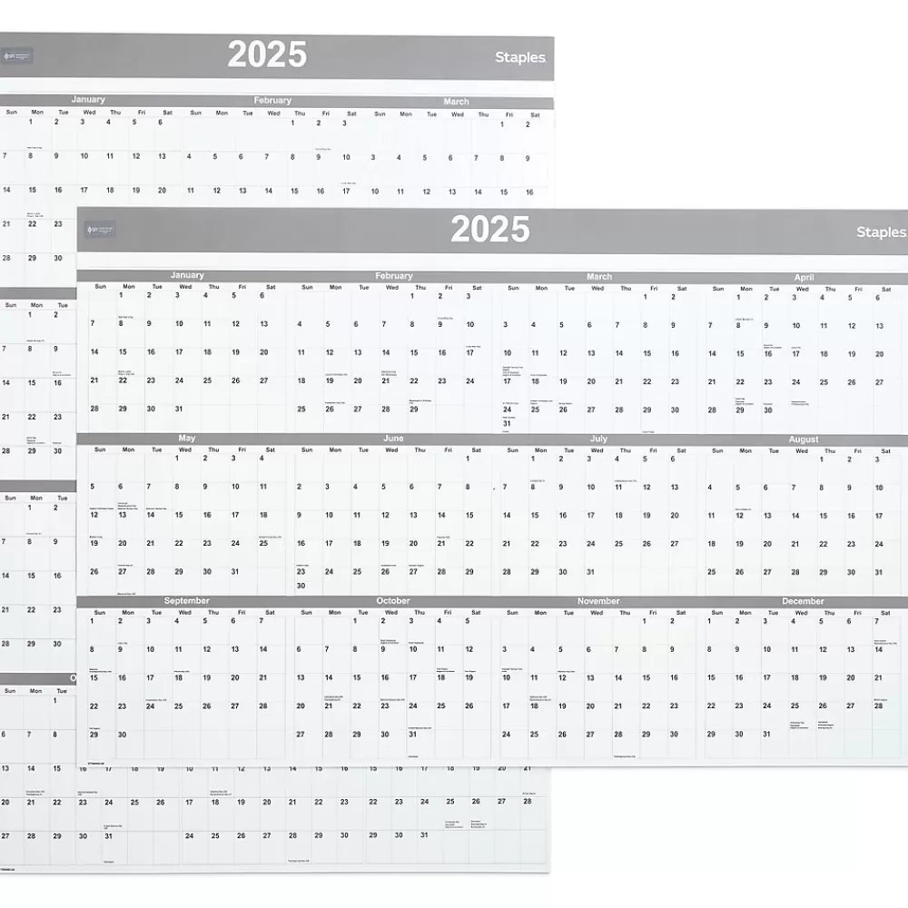 Staples 2025 Calendars<2025 48" x 32" Dry Erase Wall Calendar, Gray/White (ST58450-25)