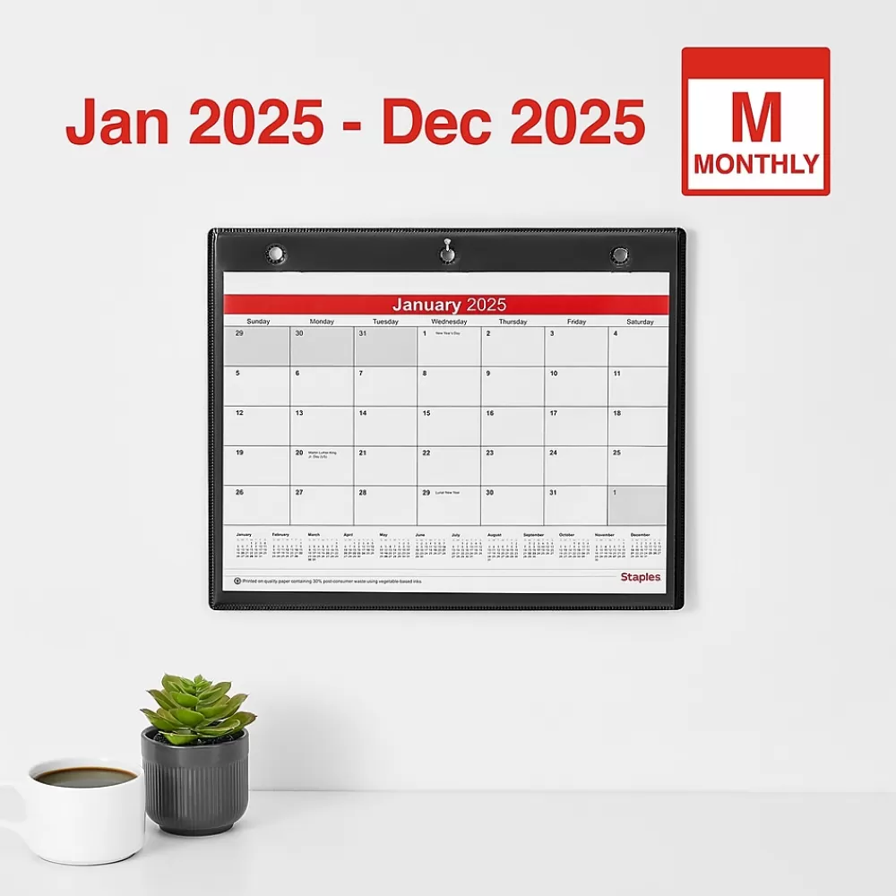 Staples 2025 Calendars<2025 11" x 8" Wall Calendar, White/Black (ST12949-25)