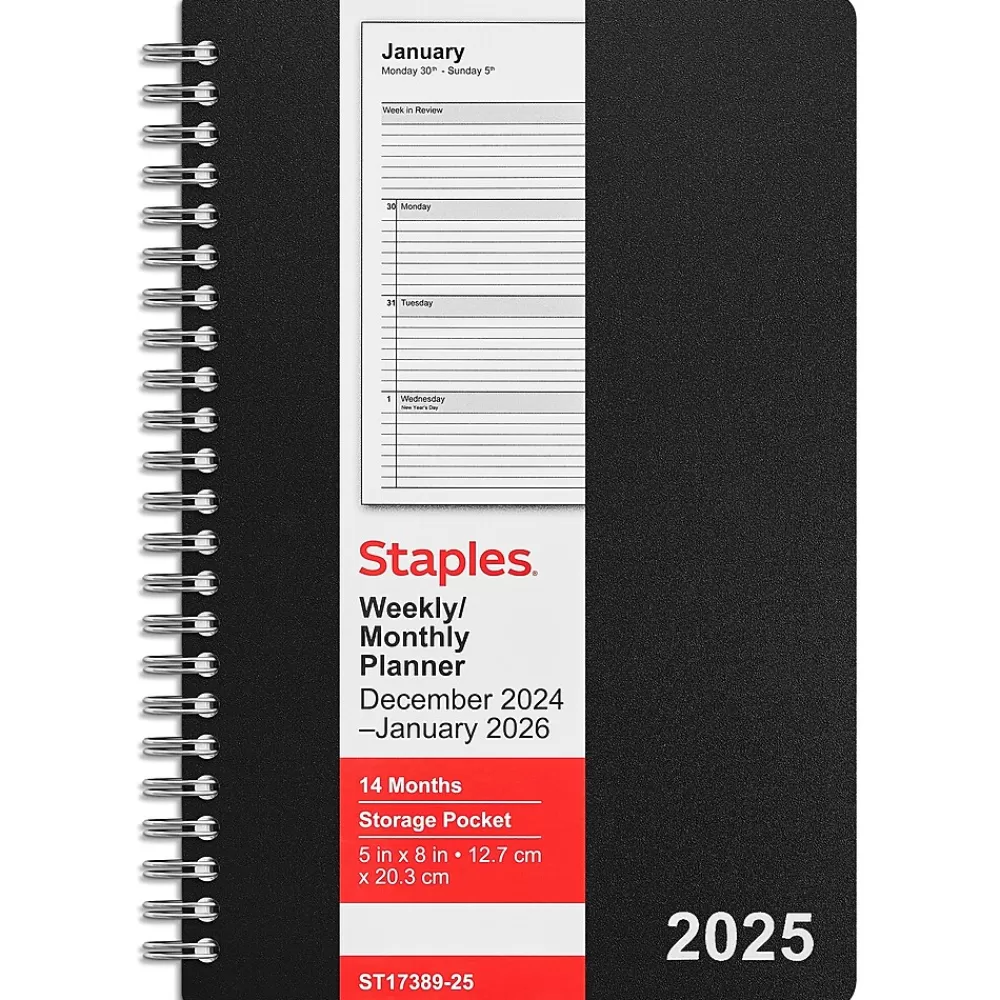 Staples 2025 Planners<2025 5" x 8" Weekly & Monthly Planner, Assorted Colors (ST17389-25)