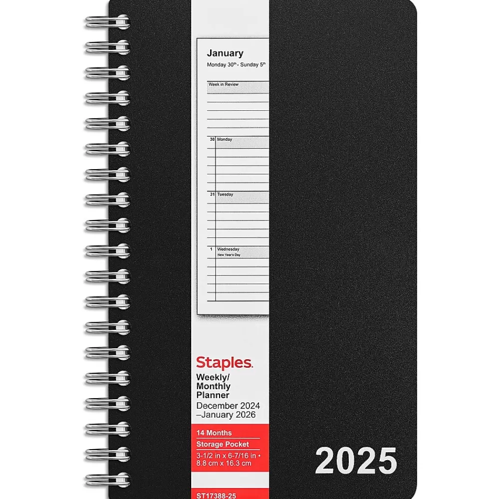 Staples 2025 Planners<2025 3" x 6" Weekly & Monthly Planner, Assorted Colors (ST17388-25)