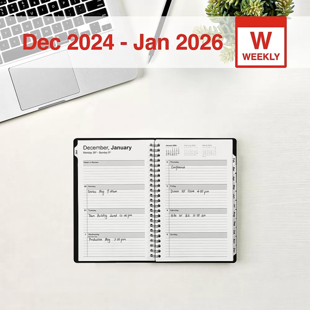 Staples 2025 Planners<2025 5" x 8" Weekly & Monthly Planner, Plastic Cover, Black (ST21490-25)