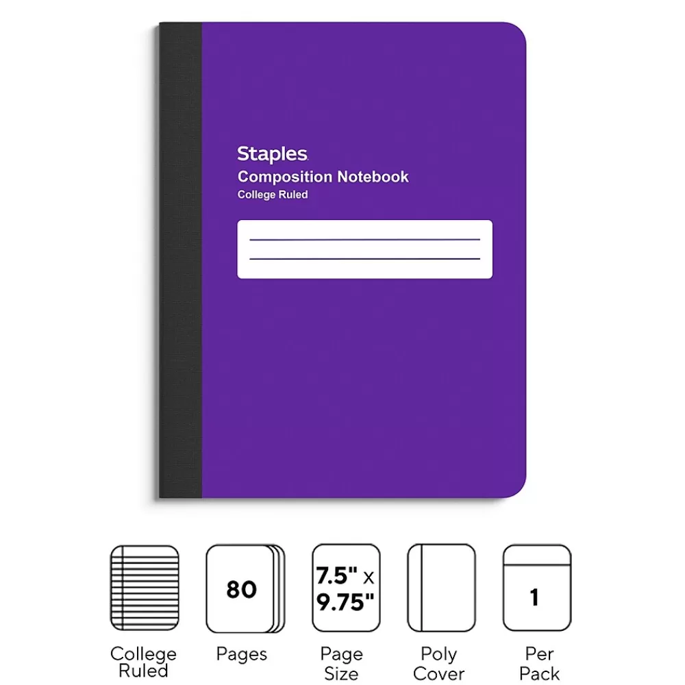Staples Subject Notebooks<® Accel Poly 2-Subject Subject Notebooks, 8.5" x 11", College Ruled, 75 Sheets, Assorted (36739)