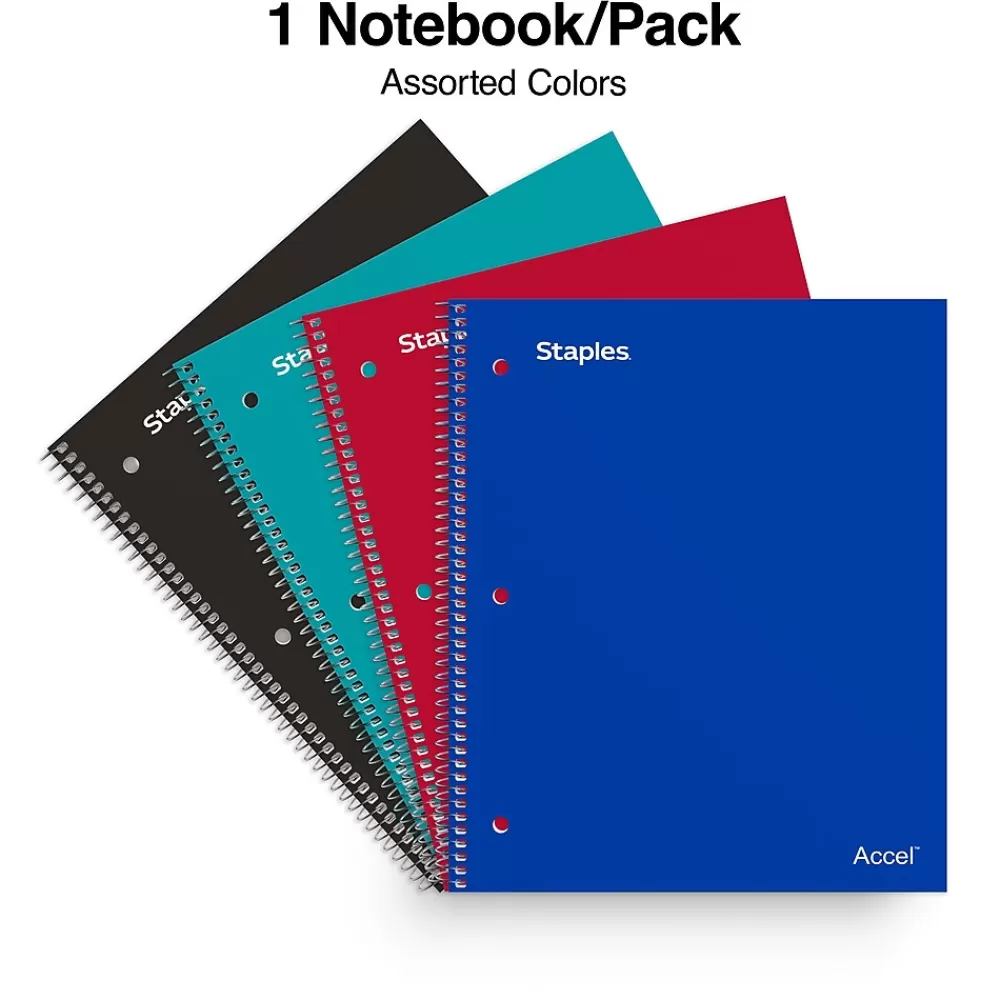 Staples Subject Notebooks<® Accel Poly 2-Subject Subject Notebooks, 8.5" x 11", College Ruled, 75 Sheets, Assorted (36739)