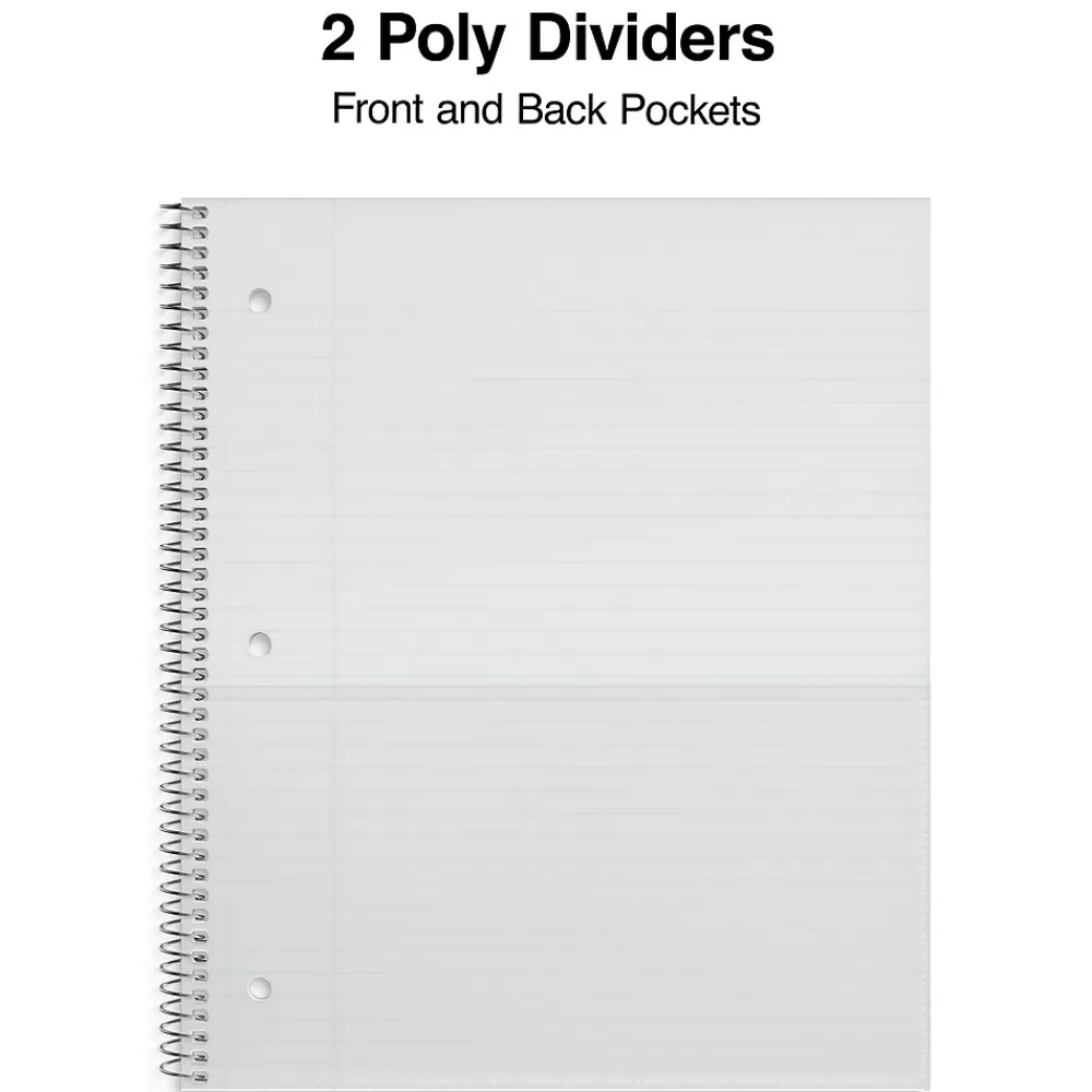 Staples Subject Notebooks<® Accel Poly 2-Subject Subject Notebooks, 8.5" x 11", College Ruled, 75 Sheets, Assorted (36739)