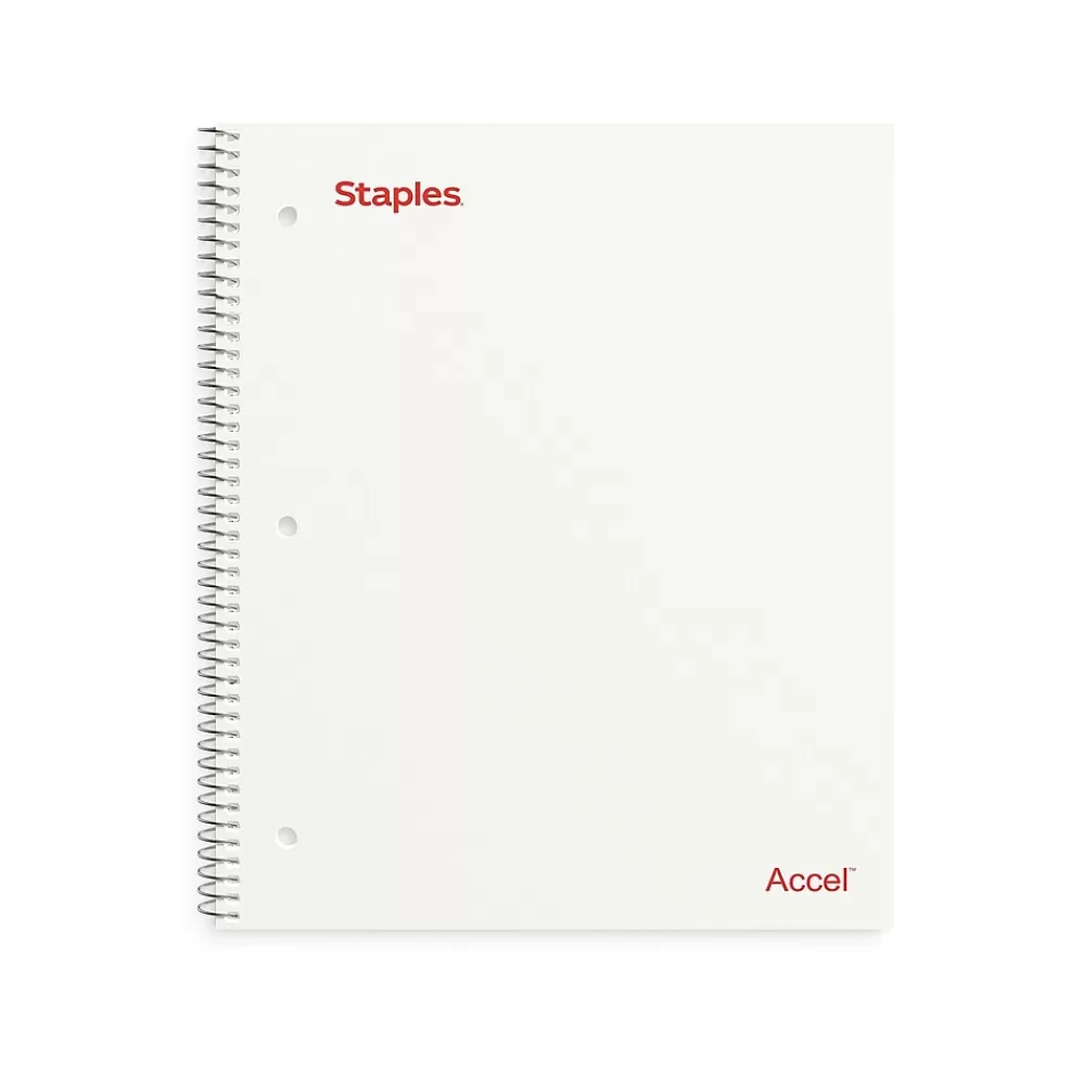 Staples Subject Notebooks<® Accel 1-Subject Subject Notebooks, 8.5" x 11", College Ruled, 100 Sheets, White (25539M)
