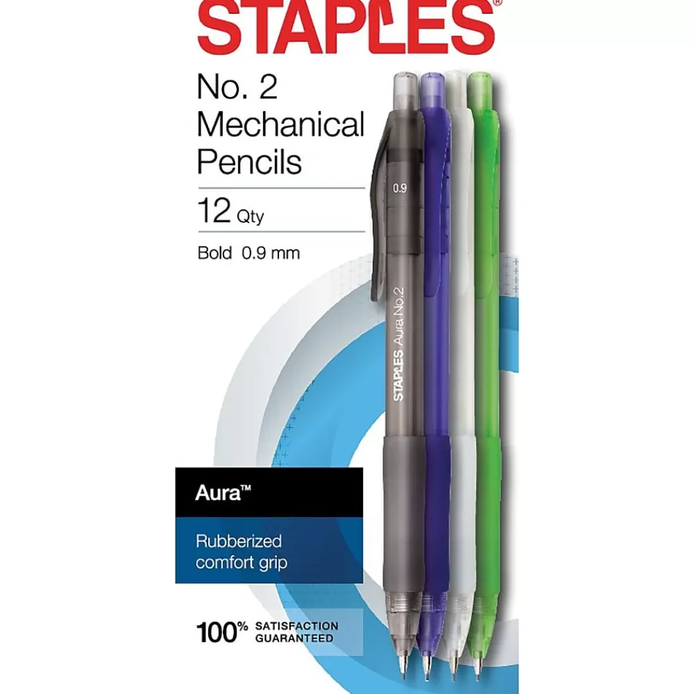 Staples Pencils<® Aura™ Mechanical Pencils 0.9mm Assorted 12pk [50370]