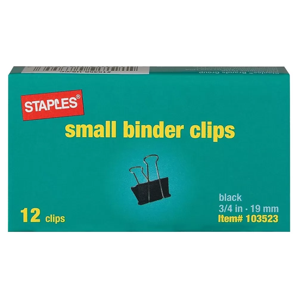 Staples Clips & Fasteners<Binder Clips, Small, Black, 12/Pack (15350)