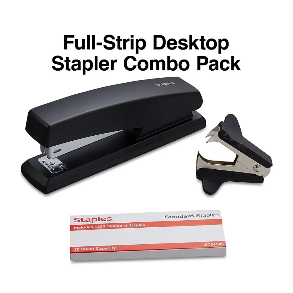 Staples Staplers<® Combo Pack Desktop Stapler, 20-Sheet Capacity, Included, Black (ST24548/24548)